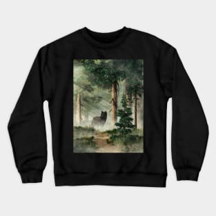 Black Wolf on the Path Crewneck Sweatshirt